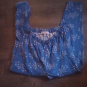 Blue And White Wintery Pajama Leggings With Snowflakes -vtg